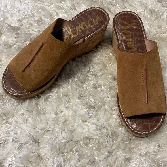Womens Sam Edelman Suede brown clog wedge sandals size 8.5 - Picture 3 of 5